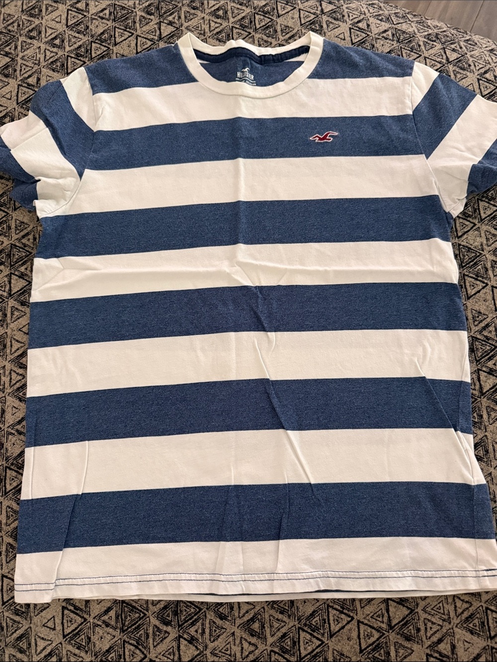 Hollister Blue and White Horizontal Stripe Tee